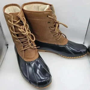 JBU By Jambu Womens Maplewood Duck Boots Brown Black Rubber Mid Calf Faux Fur 9M